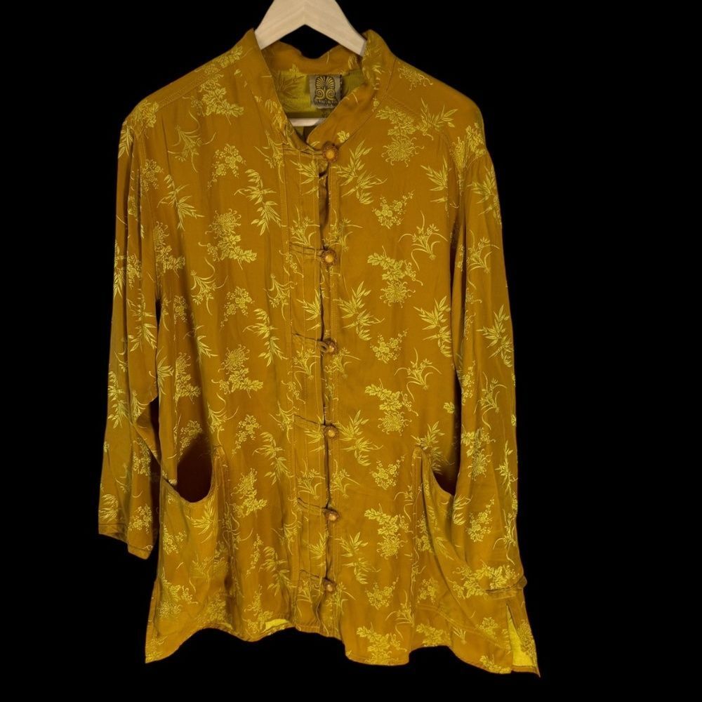 URU By Kristine St. Erik Vintage Mustard‎ Gold Jacquard Tunic Jacket One Size